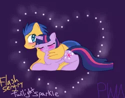 Size: 1024x803 | Tagged: safe, artist:pokewarriormelodies, derpibooru import, flash sentry, twilight sparkle, twilight sparkle (alicorn), alicorn, pony, female, flashlight, male, mare, shipping, straight