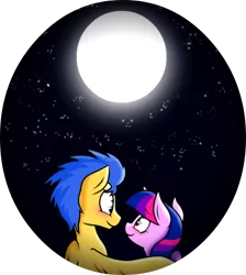 Size: 1024x1145 | Tagged: safe, artist:strangiesleepy, derpibooru import, flash sentry, twilight sparkle, twilight sparkle (alicorn), alicorn, pony, female, flashlight, hug, male, mare, moon, shipping, straight, winghug