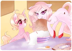 Size: 900x636 | Tagged: artist:chokico, book, bowl, derpibooru import, egg (food), food, oc, oc:blabbermouth, oc:glitter, safe, sugar (food), unofficial characters only