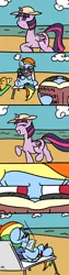 Size: 1024x4096 | Tagged: safe, artist:doggonepony, derpibooru import, rainbow dash, twilight sparkle, twilight sparkle (alicorn), alicorn, pony, beach, book, comic, female, mare, reading, sunbathing