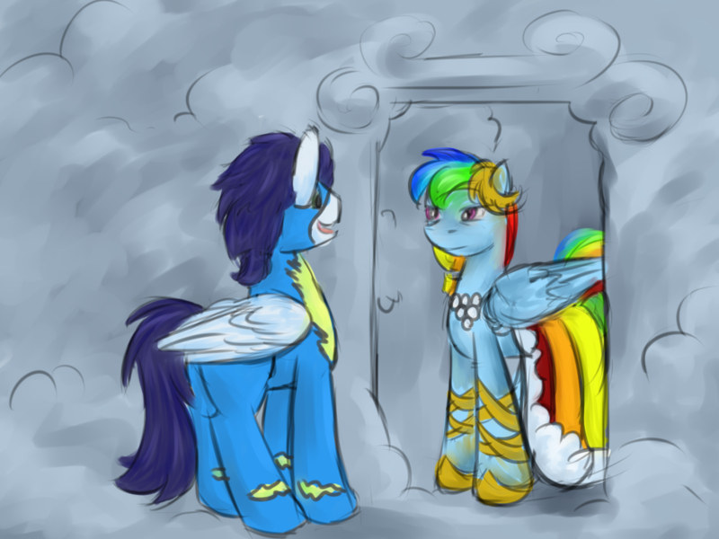 Size: 1024x768 | Tagged: safe, artist:vila1, derpibooru import, rainbow dash, soarin', female, male, shipping, soarindash, straight