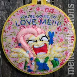 Size: 894x894 | Tagged: artist:melloreflections, craft, derpibooru import, embroidery, felt, flutterrage, fluttershy, photo, safe, solo, you're going to love me