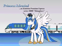 Size: 1024x768 | Tagged: safe, artist:tetsutowa, derpibooru import, oc, ponified, unofficial characters only, alicorn, pony, kintetsu, pixiv, railroad, shimakaze (train), solo, train