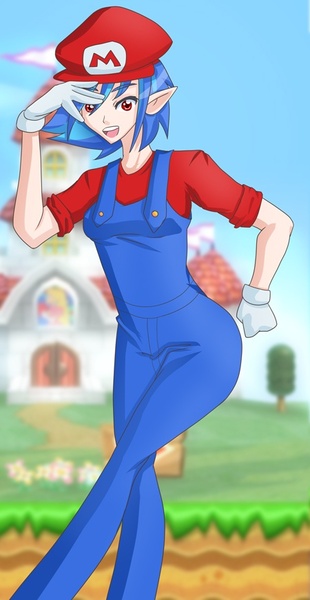 Size: 450x870 | Tagged: artist:jonfawkes, clothes, cosplay, costume, crossover, derpibooru import, elf ears, human, humanized, light skin, mario, princess peach's castle, safe, solo, super mario bros., vinyl scratch