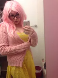 Size: 720x960 | Tagged: artist:lochlan o'neil, clothes, cosplay, costume, derpibooru import, fluttershy, glasses, human, iphone, iphone 5, irl, irl human, photo, safe, selfie, solo, sweater, sweatershy, wip
