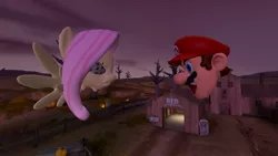 Size: 1280x720 | Tagged: 3d, derpibooru import, fluttershy, gmod, mario, mario's head, safe, shutterfly, soveryhappy, super mario bros., this will end in death, this will end in tears, this will end in tears and/or death, what has science done