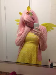 Size: 1224x1632 | Tagged: artist:lochlan o'neil, clothes, cosplay, costume, derpibooru import, fluttershy, human, irl, irl human, photo, safe, selfie, solo, sweater, sweatershy