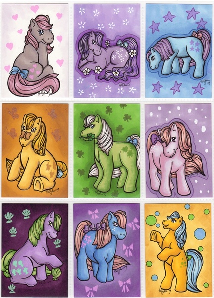 Size: 726x1008 | Tagged: artist:hollyann, blossom, blue belle, bowtie (g1), bubbles (g1), butterscotch (g1), cotton candy (g1), derpibooru import, g1, minty (g1), safe, seashell (g1), snuzzle, traditional art