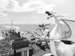 Size: 640x480 | Tagged: safe, anonymous artist, derpibooru import, rarity, spike, 1933, 3d, b&w, black and white, classic, distress, female, gmod, grayscale, greed, greed spike, kidnapped, male, monochrome, movie reference, plane, rafale m, shipping, sparity, spikezilla, straight, towers, winged spike, winged spikezilla
