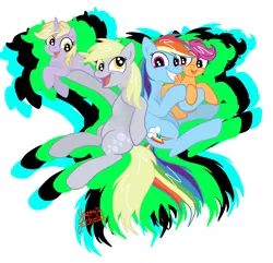 Size: 5600x5400 | Tagged: safe, artist:vegemiteguzzler, derpibooru import, derpy hooves, dinky hooves, rainbow dash, scootaloo, pegasus, pony, absurd resolution, equestria's best mother, female, mare, scootalove