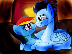 Size: 1024x768 | Tagged: safe, artist:biosonic100, derpibooru import, rainbow dash, soarin', female, male, shipping, soarindash, straight