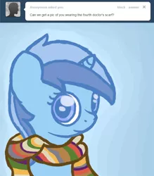 Size: 664x758 | Tagged: artist:captainbritish, clothes, colgate answers, derpibooru import, doctor who, fourth doctor, fourth doctor's scarf, minuette, safe, scarf, solo, tumblr