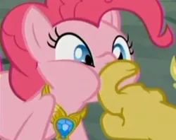 Size: 384x304 | Tagged: safe, derpibooru import, screencap, discord, pinkie pie, earth pony, pony, princess twilight sparkle (episode), cropped, element of laughter, faic, female, finger, mare