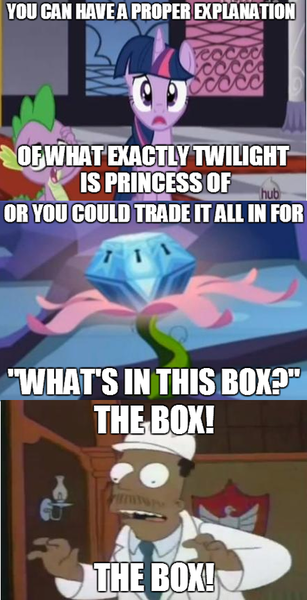 Size: 442x864 | Tagged: caption, derpibooru import, image macro, mystery box of plot importance, princess twilight sparkle (episode), safe, season 4, spike, text, the simpsons, twilight sparkle