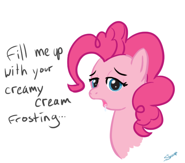 Size: 643x566 | Tagged: artist:rainbow-dosh, creamy creamy frosting, derpibooru import, drool, food, frosting, pinkie pie, princess twilight sparkle (episode), season 4, solo, suggestive