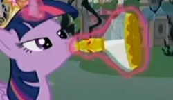 Size: 350x202 | Tagged: safe, derpibooru import, screencap, twilight sparkle, twilight sparkle (alicorn), alicorn, pony, princess twilight sparkle (episode), season 4, female, flashback potion, lidded eyes, magic, mare, not milk, out of context, potion, solo