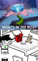 Size: 442x701 | Tagged: con-air bunny, derpibooru import, exploitable meme, homestuck, john egbert, meme, mystery box of plot importance, princess twilight sparkle (episode), safe, what's in the box?