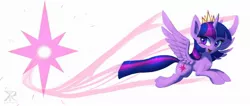 Size: 1975x840 | Tagged: safe, artist:raikoh, derpibooru import, twilight sparkle, twilight sparkle (alicorn), alicorn, pony, princess twilight sparkle (episode), season 4, female, flying, looking at you, mare, new crown, open mouth, smiling, solo, spread wings, twilight starburst, wings