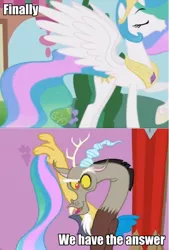 Size: 522x770 | Tagged: analysis, animation error, caption, derpibooru import, discord, image macro, princess celestia, princess twilight sparkle (episode), safe, screencap, tail, text