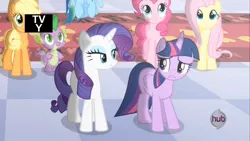 Size: 1280x720 | Tagged: safe, derpibooru import, screencap, applejack, fluttershy, pinkie pie, rainbow dash, rarity, spike, twilight sparkle, twilight sparkle (alicorn), alicorn, pony, princess twilight sparkle (episode), season 4, female, lidded eyes, mare, out of context