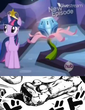 Size: 350x451 | Tagged: safe, derpibooru import, princess luna, twilight sparkle, twilight sparkle (alicorn), alicorn, pony, princess twilight sparkle (episode), season 4, exploitable meme, female, jojo's bizarre adventure, mare, meme, mystery box of plot importance, what's in the box?