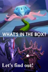 Size: 442x656 | Tagged: clash of hasbro's titans, derpibooru import, exploitable meme, meme, mystery box of plot importance, omega keys, princess twilight sparkle (episode), safe, season 4, starscream, transformers, transformers prime, what's in the box?