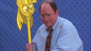 Size: 300x168 | Tagged: costanza face, derpibooru import, exploitable meme, george costanza, ishygddt, meme, memeception, princess twilight sparkle (episode), safe, scepter, seinfeld, twilight scepter