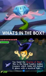 Size: 442x720 | Tagged: derpibooru import, exploitable meme, link, meme, musical instrument, mystery box of plot importance, ocarina, princess twilight sparkle (episode), safe, the legend of zelda, the legend of zelda: ocarina of time, what's in the box?