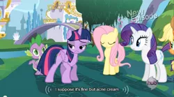 Size: 640x355 | Tagged: safe, derpibooru import, edit, edited screencap, screencap, fluttershy, rarity, spike, twilight sparkle, twilight sparkle (alicorn), alicorn, pony, princess twilight sparkle (episode), season 4, caption, female, mare, meme, mlp-captions, youtube caption