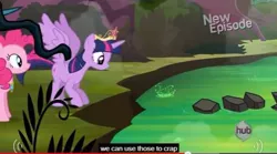 Size: 633x353 | Tagged: safe, derpibooru import, edit, edited screencap, screencap, pinkie pie, twilight sparkle, twilight sparkle (alicorn), alicorn, pony, princess twilight sparkle (episode), caption, female, mare, meme, vulgar, youtube caption