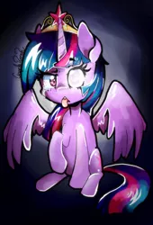 Size: 636x938 | Tagged: safe, artist:angiethebunnie, derpibooru import, twilight sparkle, twilight sparkle (alicorn), alicorn, pony, princess twilight sparkle (episode), big crown thingy, crying, element of magic, female, glowing eyes, jewelry, mare, regalia, solo