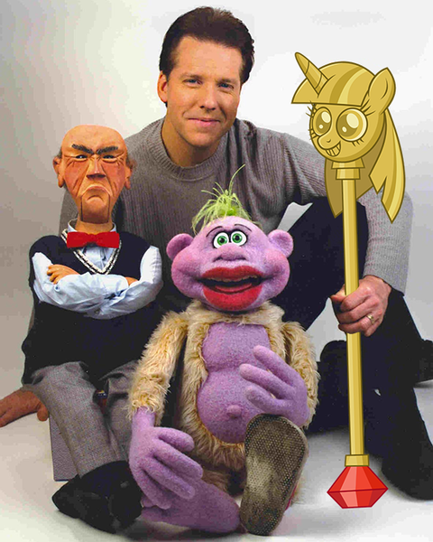 Size: 591x738 | Tagged: derpibooru import, edit, exploitable meme, jeff dunham, jose jalapeño, meme, peanut, princess twilight sparkle (episode), puppet, safe, scepter, twilight scepter, twilight scepter meme, ventriloquism, walter