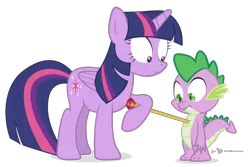 Size: 825x550 | Tagged: safe, artist:dm29, derpibooru import, spike, twilight sparkle, twilight sparkle (alicorn), alicorn, pony, princess twilight sparkle (episode), duo, female, frown, impalement, mare, meme, scepter, simple background, transparent background, twilight scepter, wide eyes