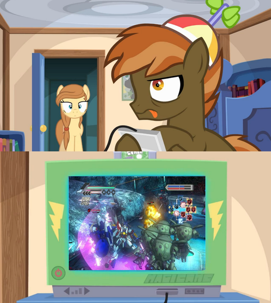 Size: 768x856 | Tagged: button mash, button mash plays, button's odd game, derpibooru import, dynasty warriors gundam 3, exploitable meme, god gundam, gundam, meme, obligatory pony, oc, oc:cream heart, safe, tallgeese, tv meme, video game