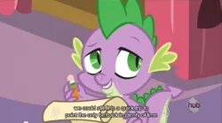 Size: 640x355 | Tagged: caption, derpibooru import, edit, edited screencap, meme, mlp-captions, princess twilight sparkle (episode), safe, screencap, solo, spike, youtube caption