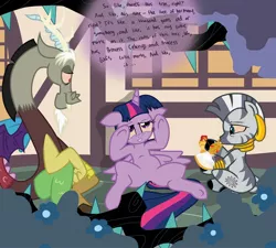 Size: 2218x2000 | Tagged: safe, artist:pyruvate, derpibooru import, discord, twilight sparkle, twilight sparkle (alicorn), zecora, alicorn, pony, zebra, princess twilight sparkle (episode), bong, dialogue, drugs, female, flashback potion, high, mare, parody, scene interpretation, scene parody, stoned