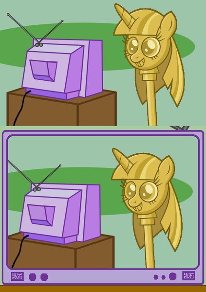 Size: 564x800 | Tagged: alicorn, derpibooru import, exploitable meme, meme, memeception, obligatory pony, princess twilight sparkle (episode), recursion, safe, scepter, television, tv meme, twilight scepter, twilight sparkle, twilight sparkle (alicorn)