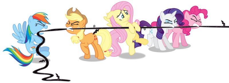 Size: 8254x3000 | Tagged: absurd resolution, applejack, artist:masem, derpibooru import, fluttershy, pinkie pie, princess twilight sparkle (episode), rainbow dash, rarity, safe, season 4, simple background, transparent background, tug of war, vector, vine