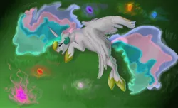 Size: 800x486 | Tagged: artist:mylittlegodzilla, crying, derpibooru import, element of generosity, element of honesty, element of kindness, element of laughter, element of loyalty, element of magic, elements of harmony, princess celestia, princess twilight sparkle (episode), sad, safe, scene interpretation, solo