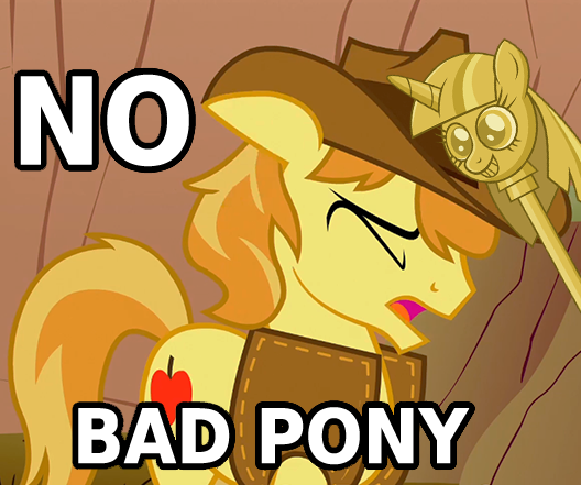 Size: 528x441 | Tagged: abuse, bad pony, braeburn, braebuse, caption, cropped, derpibooru import, edit, edited screencap, image macro, ouch, over a barrel, princess twilight sparkle (episode), reaction image, safe, scepter, screencap, solo, swatting, text, twilight scepter