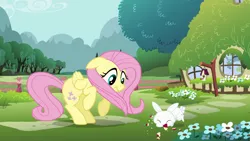 Size: 1920x1080 | Tagged: angel bunny, apple, derpibooru import, discord, eating, fluttershy, fluttershy's cottage, food, intro, opening, safe, screencap, season 4, title sequence, window