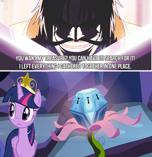 Size: 500x514 | Tagged: safe, derpibooru import, twilight sparkle, twilight sparkle (alicorn), alicorn, pony, princess twilight sparkle (episode), caption, female, gol d roger, gold roger, image macro, mare, mystery box of plot importance, one piece, text