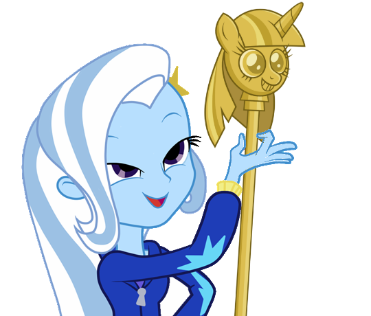 Size: 540x460 | Tagged: safe, derpibooru import, trixie, equestria girls, princess twilight sparkle (episode), season 4, crossing the memes, exploitable meme, look what trixie found, meme, memeception, scepter, solo, twilight scepter