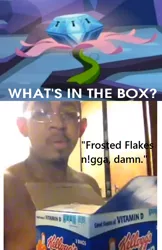 Size: 540x832 | Tagged: derpibooru import, exploitable meme, frosted flakes, meme, mystery box of plot importance, nigga, princess twilight sparkle (episode), safe, vine video, vulgar, what's in the box?