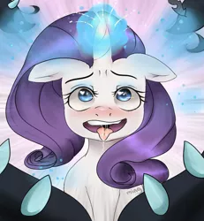 Size: 600x650 | Tagged: suggestive, artist:ming3, derpibooru import, rarity, princess twilight sparkle (episode), season 4, ahegao, black vine, blushing, drool, everfree magic, female, heart eyes, horn, horngasm, magic, open mouth, orgasm, solo, solo female, tongue out, wingding eyes