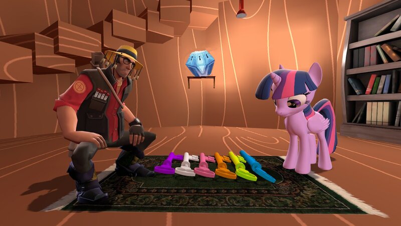 Size: 1190x672 | Tagged: safe, artist:herowolfmod, derpibooru import, twilight sparkle, twilight sparkle (alicorn), alicorn, pony, princess twilight sparkle (episode), 3d, crate, female, fortress, funny, gmod, key, mare, team, team fortress 2, valve logic, worth the weight