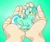 Size: 2557x2148 | Tagged: safe, artist:heartshielder1991, derpibooru import, lyra heartstrings, human, pony, unicorn, colored pupils, green background, hand, holding a pony, image, in goliath's palm, micro, png, simple background, smiling, solo focus, tiny, tiny ponies