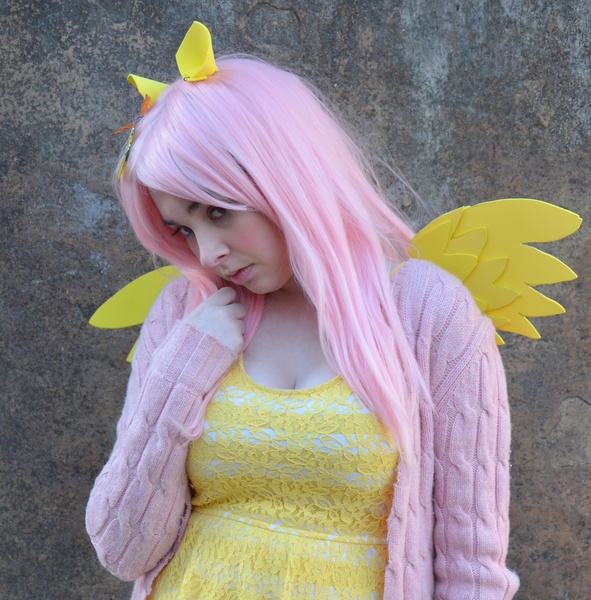 Size: 3050x3099 | Tagged: artist:lochlan o'neil, clothes, cosplay, costume, derpibooru import, fluttershy, human, irl, irl human, photo, safe, solo, sweater, sweatershy