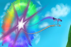 Size: 3000x2000 | Tagged: safe, artist:killamnjaro, derpibooru import, rainbow dash, twilight sparkle, twilight sparkle (alicorn), alicorn, pony, princess twilight sparkle (episode), female, flying, mare, sonic rainboom, sonic xboom, twilight starburst