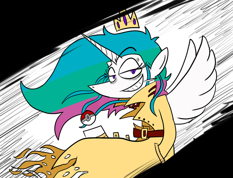 Size: 1280x979 | Tagged: safe, artist:order border, derpibooru import, princess celestia, alicorn, pony, drunk celestia, pokéball, pokémon, smoking, solo